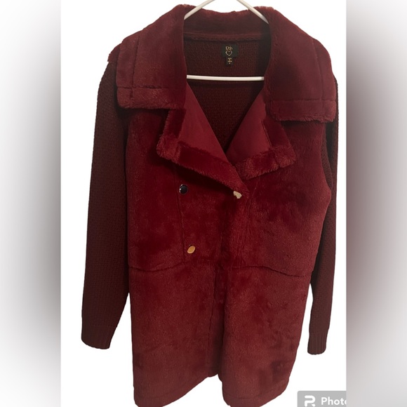 12Th Heart Women’s Y2K Long Line Faux Fur Burgundy Sweater/Jacket L Academia - Picture 1 of 11